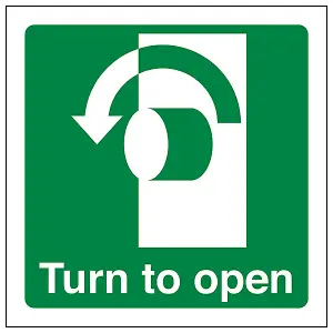 Turn To Open Anti Clockwise Door Sign - Rigid Plastic - 100x100mm (x3)