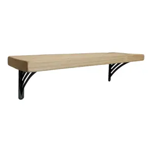 Solid Wood Handmade Rustical Shelf Unprimed 225mm 9 inch with Black Metal Bracket WAT Length of 40cm