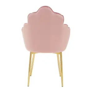 Interiors by Premier Pink Velvet Dining Chair, Backrest Pink Accent Chair with Gold Legs