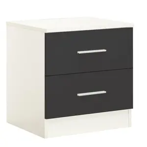 Eva 2 Drawer Bedside Table Matte White/Gloss Grey