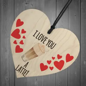 Red Ocean I Love You A Latte Novelty Wooden Hanging Heart Plaque