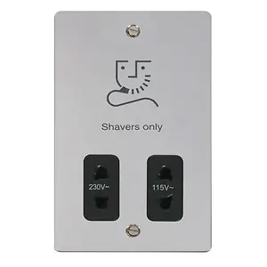 Flat Plate Polished Chrome Shaver Socket 115v/230v - Black Trim - SE Home