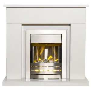 Adam Lomond White Marble Fireplace with Helios Electric Fire in Brushed Steel, 39 Inch