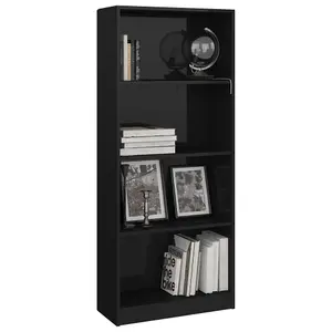 Berkfield 4-Tier Book Cabinet High Gloss Black 60x24x142 cm Engineered Wood