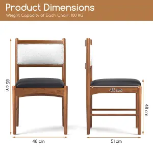 COSTWAY Wooden Dining Chairs Set of 2 Rubber Wood Frame Kitchen Chairs w/ Faux Leather Padded Seat