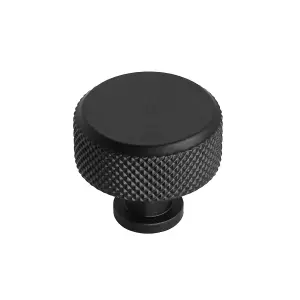 DecorAndDecor - AMELIA Matt Black Knurled Circular Cabinet Knob Drawer Kitchen Pull Handles - Pair