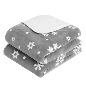 Dreamscene Snowflake Xmas Sherpa Fleece Blanket Soft Large Throw Over Cosy Grey