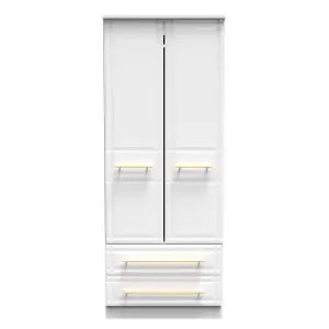 Norfolk 2 Door 2 Drawer Wardrobe with Shelf & Hanging Rail in White Ash (Ready Assembled)