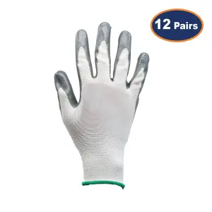 Safety Work Glove Cut Resistant Nitrile Flexi Grip XXL Size Grey/White 12Pcs