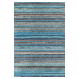 Melrose Mubai Stripe Wool Made Teal Area Rug 080/150cm