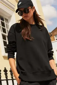 Womens Next Black Essentials Longline Relaxed Fit Cotton Sweatshirt - Black