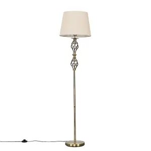 ValueLights Pembroke Antique Brass Double Twist Floor Lamp with Beige Tapered Shade - Includes 6w LED Bulb 3000K Warm White