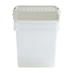 Wham Clip 3x 14L Square Plastic Storage Boxes with Secure Clip Lock Lids. L:29 x W:29 x H:26cm Clear/Stone/Slate Grey