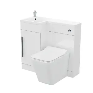 Nes Home Raven Left Hand 900mm Vanity Basin Unit, WC Unit & Elora Back to Wall Toilet White