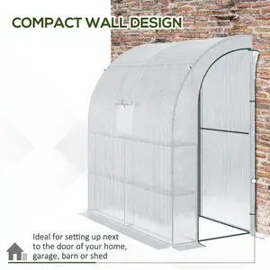 Outsunny Walk-In Lean to Wall Greenhouse w/Window&Door 200Lx 100W x 215Hcm White