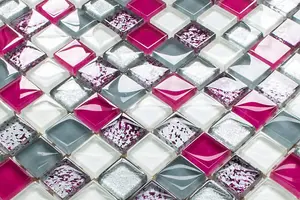 Glass mosaic on mesh for bathroom or kitchen 300mm x 300mm - Pearl Pink