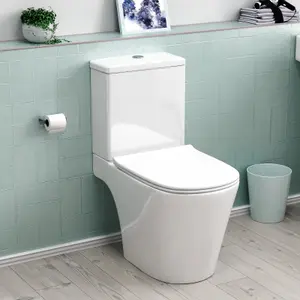 Nes Home Bathroom Short Projection Rimless Close Coupled Toilet Pan & Seat