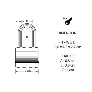 Master Lock Excell Heavy duty Laminated Steel Black Open shackle Padlock (W)45mm