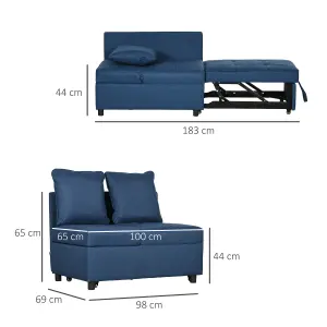 HOMCOM Folding Sleeper Sofa Bed Chair with Pillows, Pocket, Blue