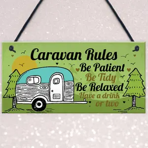 Red Ocean Caravan Rules Plaque Funny Novelty Garden Sign Birthday Gift For Caravan Campervan Motorhome Lovers