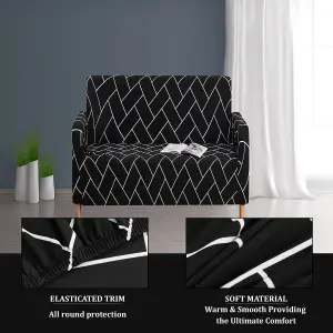 Black & White Printed Sofa Cover, 2 Seater