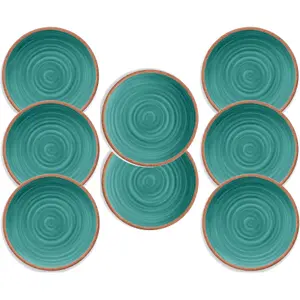 Purely Home Rustic Swirl Turquoise Melamine Dinner Plates - Set of 8