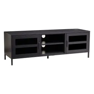 Interiors By Premier Classic Two Door Black Metal Media Unit, Industrial Livingroom Media Unit, Versatile Shelving Media Unit