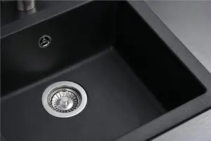 Liquida EN01BL 1.0 Bowl Black Kitchen Sink, Inset or Undermount Fitting