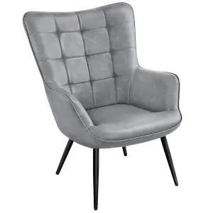 Yaheetech Grey Modern Faux Leather Accent Chair with Wood-tone Metal Legs