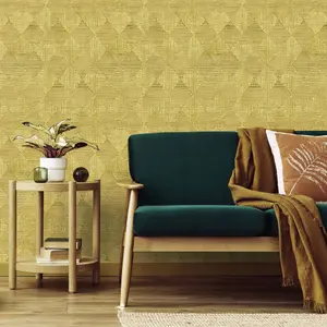 Galerie Pepper Raffia Yellow Shimmer Geometric Diamond Wallpaper