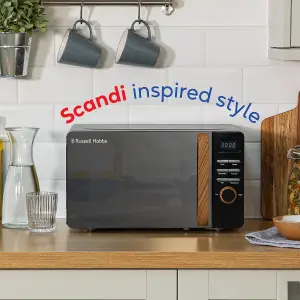 Russell Hobbs Scandi Microwave 17 Litre 700W Matt Black Wood Effect Digital RHMD714B-N