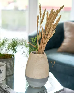 Grey & Natural Wooden Ceramic Vase - 20cm