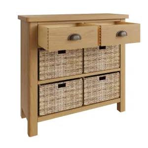 Clara Rustic Oak 2 Drawers 4 Wicker Basket Sideboard