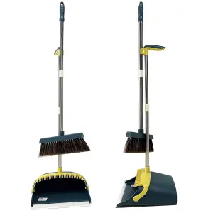 Strong Long Handled Dustpan and Brush Set Soft Bristles Broom Lobby Dust Pan