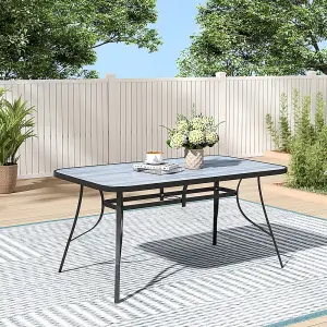 Rectangle Wood Grain Table with Umbrella Hole Coffee Table for Garden 150 x 90cm