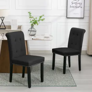 Set of 6 High Back Velvet Upholstered Kitchen Dining Chairs with Pull Knocker Ring Back Office Chairs Black