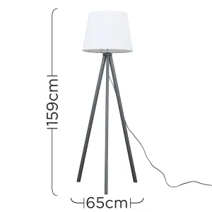 ValueLights Barbro Modern Grey Wood Tripod Design Floor Lamp with White Tapered Shade - Includes 6w LED Bulb 3000K Warm White