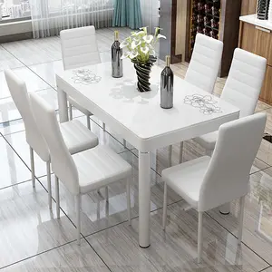 Set of 6 White Dining Chair Set PU Leather Kitchen Chair Accent Chair Set with Metal Legs