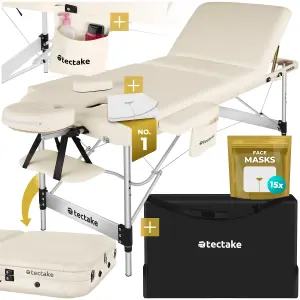 Massage Table Phuket - 3 zones, 70 cm wide, aluminium frame, carry bag & masks - beige