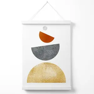 Orange and Yellow Semi Circles Mid Century Geometric Poster with Hanger / 33cm / White