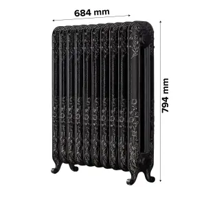 Arroll Daisy Cast iron Silver 10 Column Radiator, (W)684mm x (H)794mm