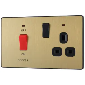 British General Screwless Matt Gold Cooker switch & socket with neon & Black inserts