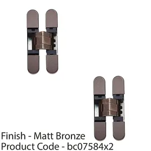 2 PACK - 3D Adjustable Concealed Cabinet Hinge - 180 Degree Opening Wardrobe MATT BRONZE