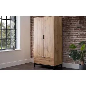 Premier Oak-Effect 2 Door 1 Drawer Wardrobe