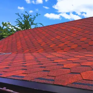 Premium Asphalt Roof Shingles, 25 Pcs Covers 32.2 sqft - Red Hexagonal Shape Design Felt Shingles 80 x 31.5 cm Weather Resistant