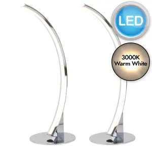 First Choice Lighting Set of 2 Polished Chrome LED Arc Table Lamps