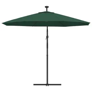 Berkfield Hanging Parasol with LED Lighting 300 cm Green Metal Pole