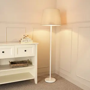 ValueLights Charles White Single Stem Floor Lamp with Beige Tapered Shade and LED Bulb