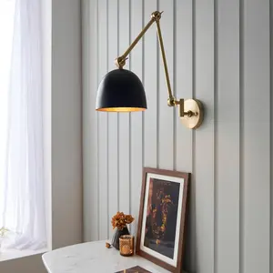 Luminosa Lehal Dome Adjustable Arm Wall Lamp Antique Solid Brass, Matt Black