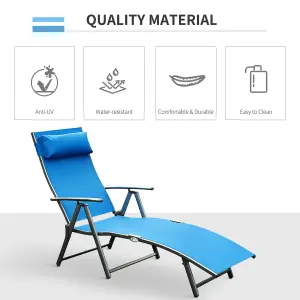 Outsunny Sun Lounger Recliner Foldable 7 Levels Texteline Blue